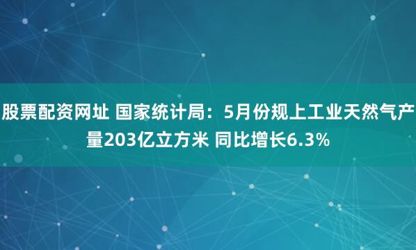 股票配资网址 国家统计局：5月份规上工业天然气产量203亿立方米 同比增长6.3%